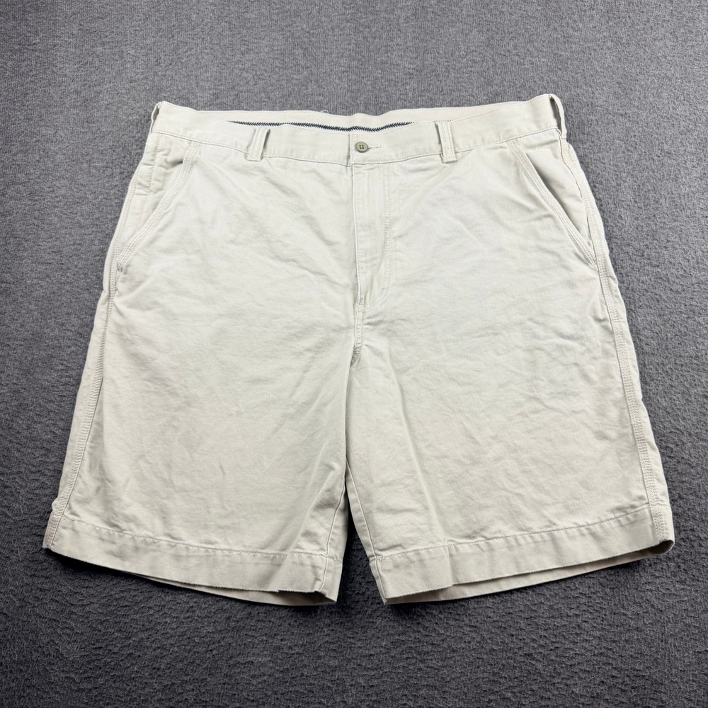 Transcript Men's 40 Flat Front Chino‎ Shorts Beige Tan Cotton Casual Summer